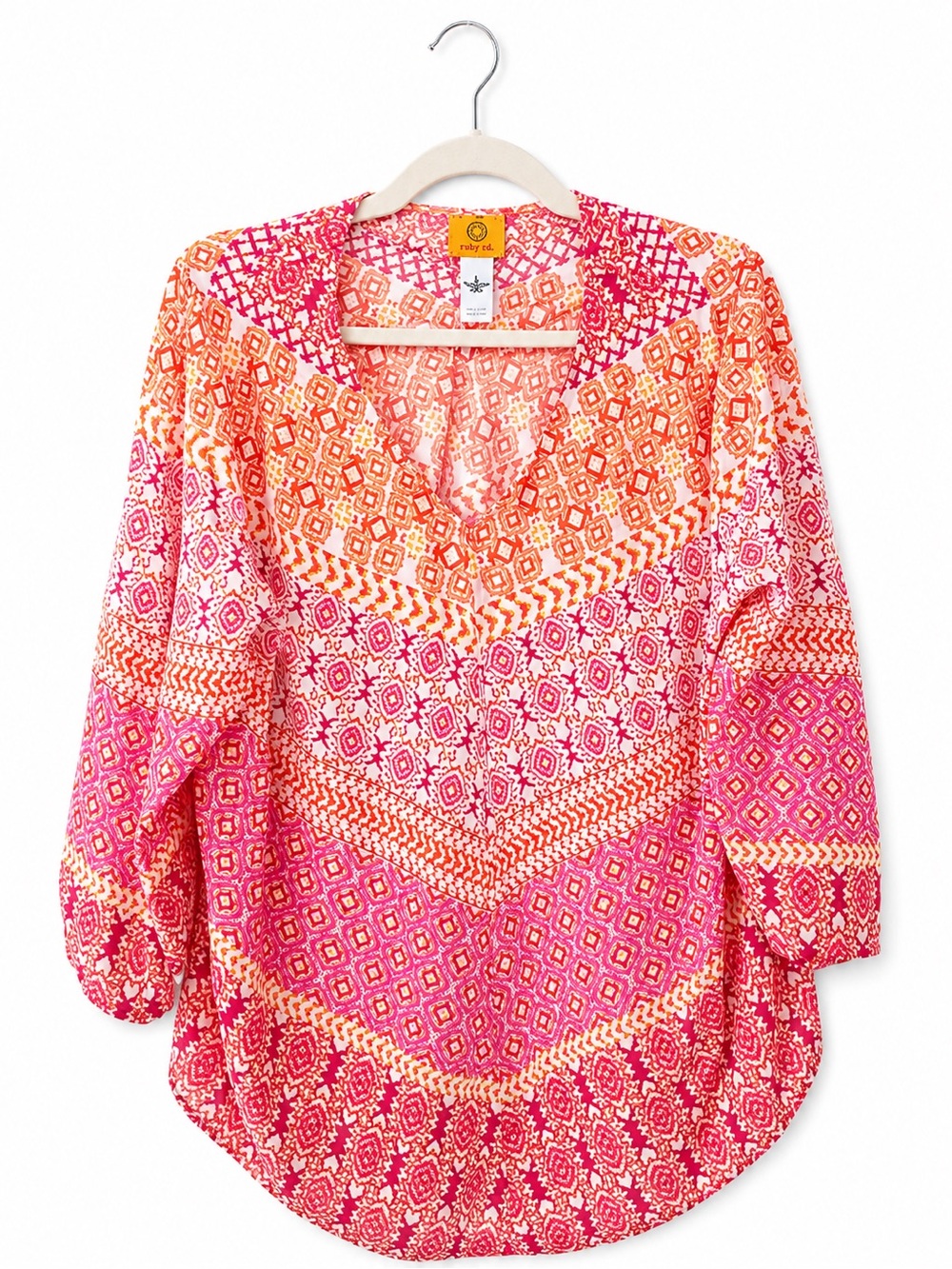 Ruby Rd. Pink & Orange Printed V-Neck Tunic